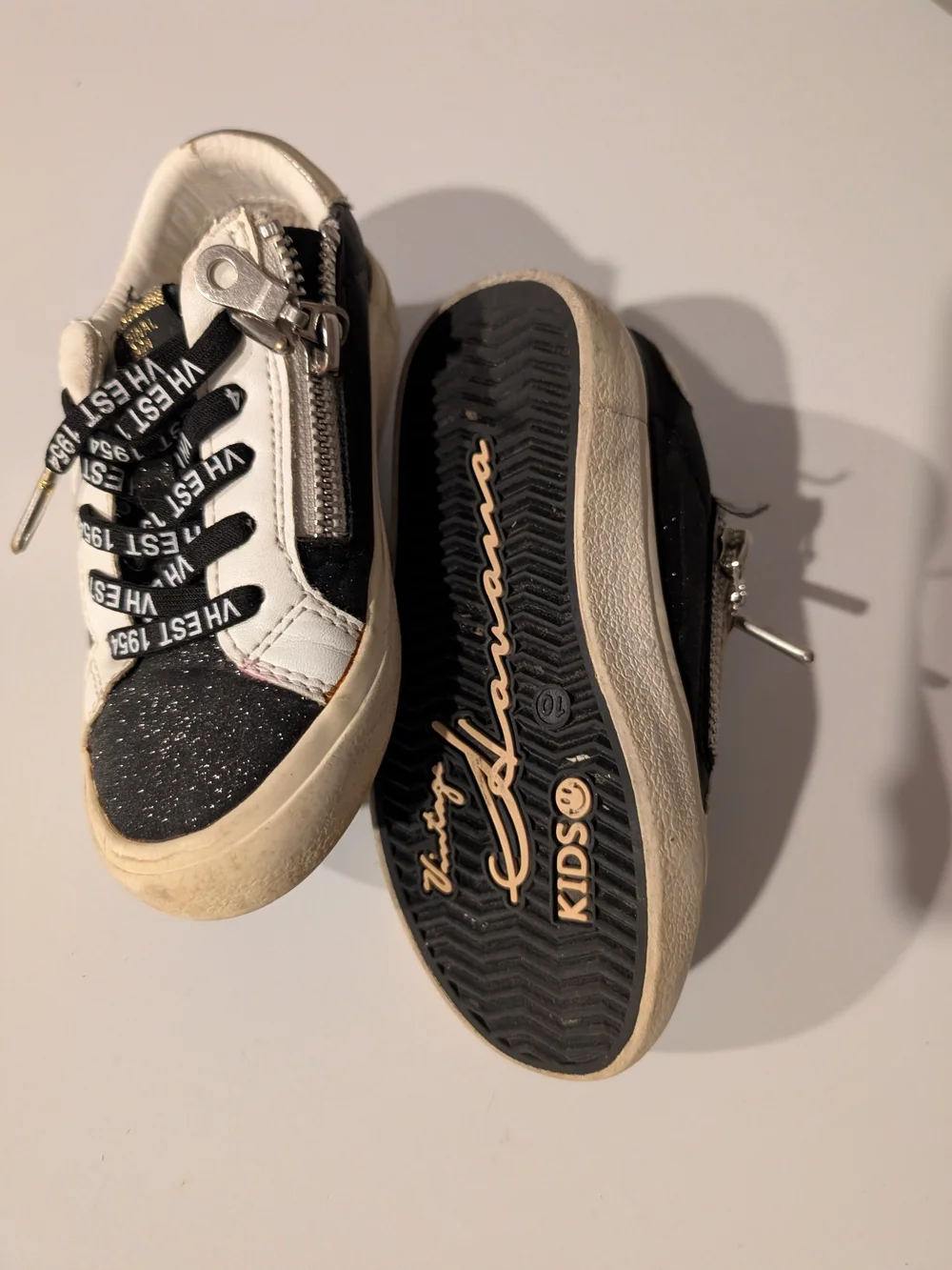 Vintage Havana Black & White Glitter Kids Sneakers